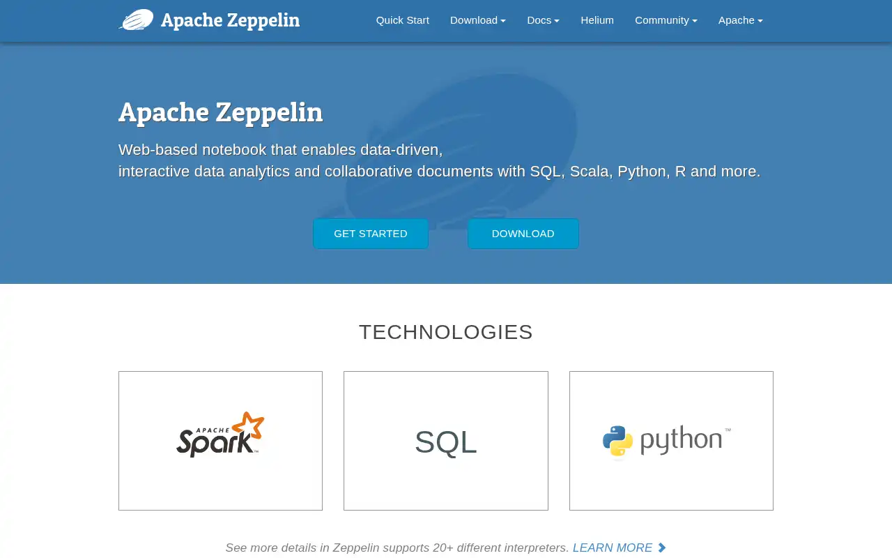 Apache Zeppelin Landing Page