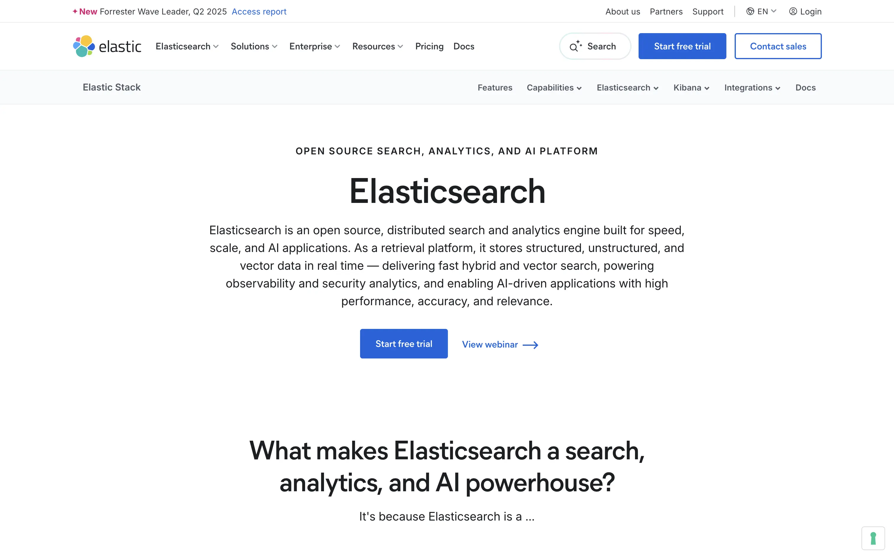 Elasticsearch Landing Page